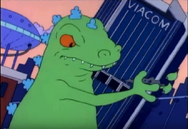 Reptar tearing apart the Viacom building.