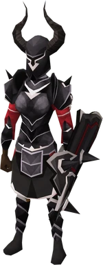 A player wearing a Black trimmed armour set (sk).