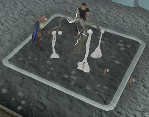 een speler die de clay van de boom hakt