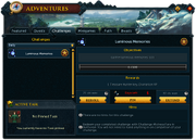 Adventures (Challenges) interface