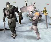 Locked in battle with .