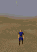 A player using the Desert amulet's teleport
