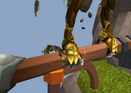 A goblin lands by Armadyl's foot.