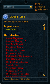 Quest List Sorted by Progress