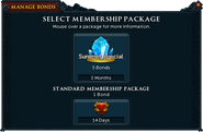 Selection screen for which membership package to pick during the summer of 2014