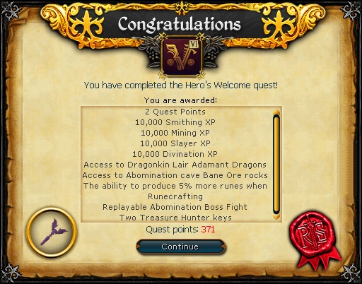 Hero's Welcome reward