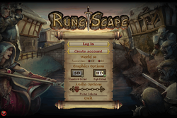 RuneScape HD:n Log in ruutu.