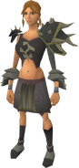 A female player wearing the Replica Bandos armour