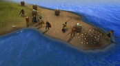 Players fishing on the beach.