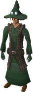 A player wearing Green Runecrafter robes.