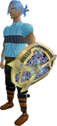 A player equipped with the Clockwork shield override