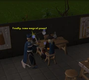 The Wise Old Man helps the player build the magical dummy.