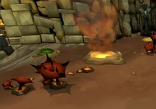 A poison pool, lava pool, and spiky mushroom found everywhere along the arena's edges.