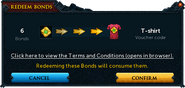 Confirmation to redeem a phyiscal TShirt using bonds