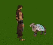 A skypouncer adolescent performing the "I think not" emote.