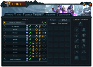 Hero (Presets) interface