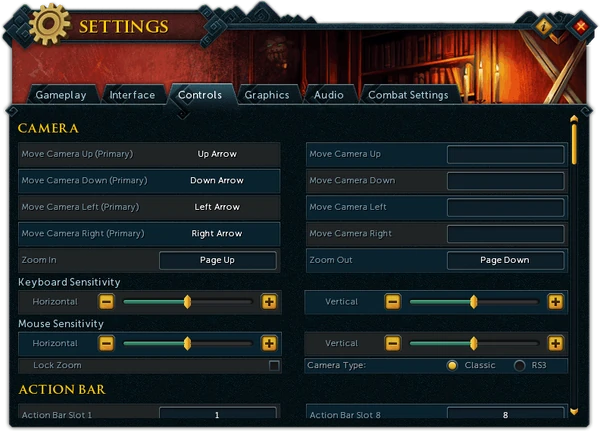 Settings (Controls) interface
