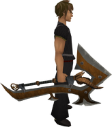 A superior honourable kyzaj, a weapon variant that may be obtained during the quest, worn by a player.