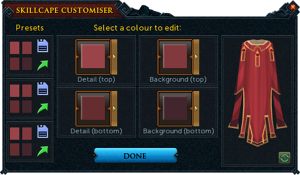 The customiser screen for the max cape