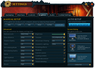 Settings (Graphics) interface