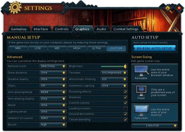 Settings (Graphics) interface