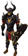 A player wearing the Black gold-trimmed armour set (lg)