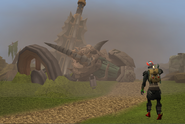 The player investigates the remains of Bandos's tower.