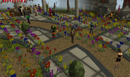 Players planting a great number of flowers in Varrock