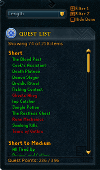 Quest list sorted by length