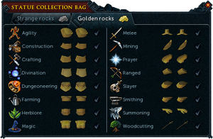 Statue collection bag interface (Golden rocks)