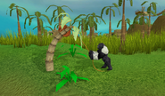 A player picking a red banana from the tree