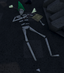 The skeleton of a dead explorer, found on the first floor of the stronghold