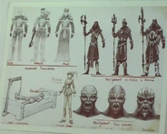Concept art for Khazard's troops, early Mahjarrat faces, and the scrapped injured Roavar and Belkina.