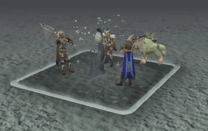 Een speler die de swarm vangt met zijn net