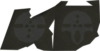 Tiles with pictures resembling black masks on them.