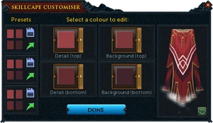 The customiser screen for the completionist cape