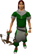 A player wielding the Dwarven crossbow