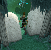 A player being speared by the damaged wall after failing the agility shortcut.