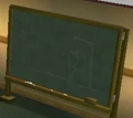 A chalkboard with hangman
