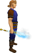 A player wielding the Shatterstorm wand