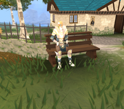 Tiffy sitting on his bench.