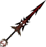 An up close view of the Zamorak godsword.