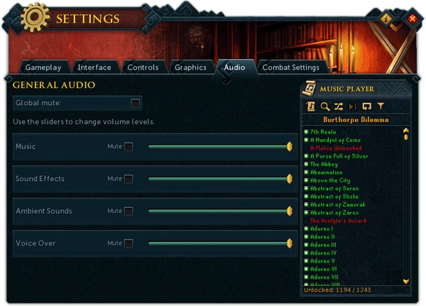 Settings (Audio) interface