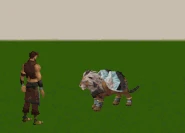 A skypouncer adult performing the "Behold my glory!" emote.