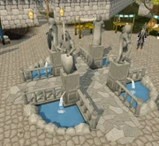 The fountain at the centre of varrock, the four statues represent the four fallen princes.