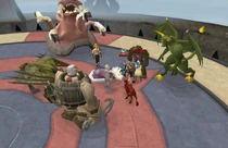 A player fighting at the very top of the Dominion Tower.