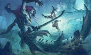 Artwork for the scrapped underwater solo boss, which was later replaced by Telos, the Warden.