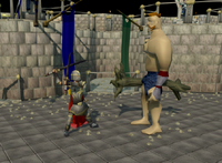 A player fights the giant champion
