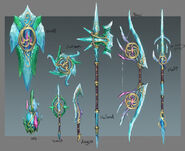 Concept art of the attuned crystal weapons