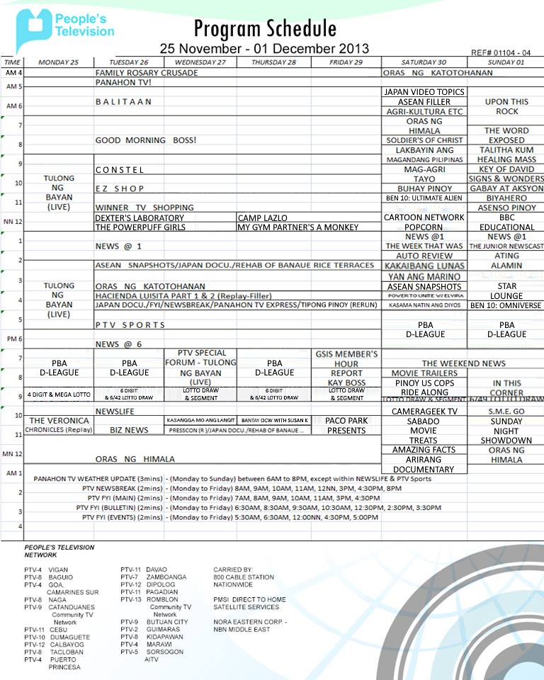 PTV 4 Program Sked November 25 December 1 2013 Russel Wiki